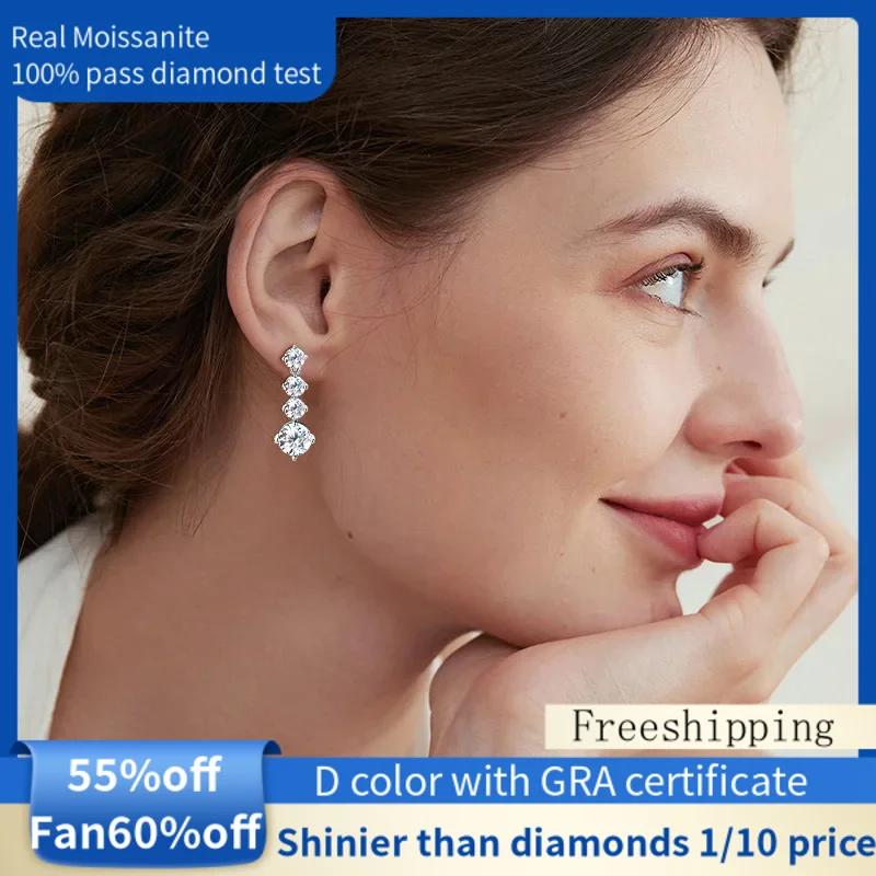 

Real Diamond Earrings Simple Women's Diamond Earrings Silver Earrings s925 100%Pass the Diamond Test NIKA
