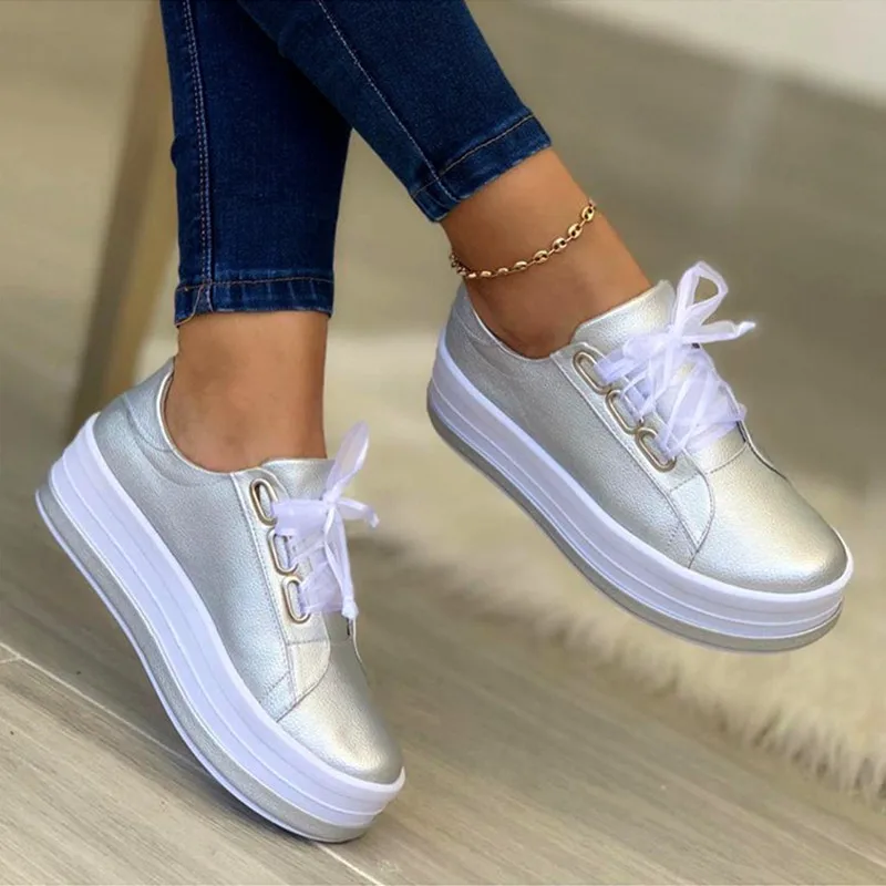 Women Sports Shoes Lady Vulcanized Shoes Outdoor Platform Shoes Female Casual PU Fashion Sneakers Women Wedge Flats women's vulcanized shoes off white	