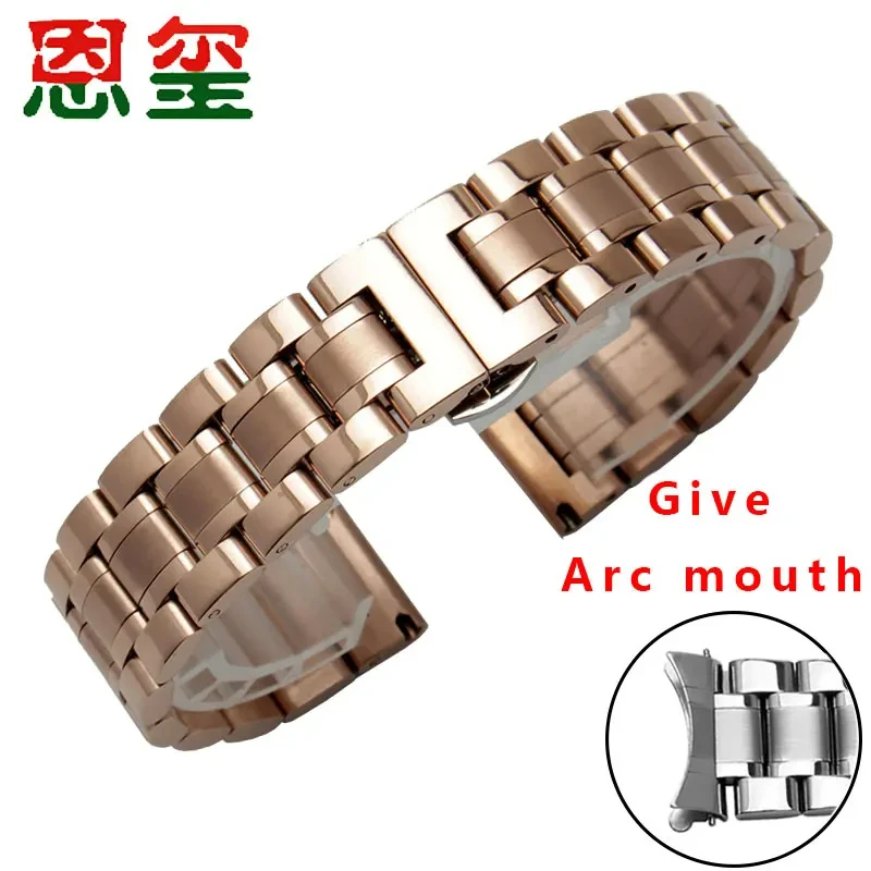 Elegant Rose Gold Stainless Steel Watch Band - Multiple Width Options Available