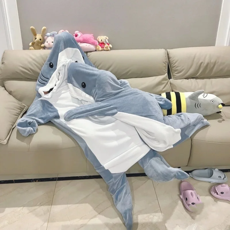 

Cute Shark Blanket Plaid Creative Sleeping Bag Women Pajamas Robe Adult Shark Blanket Gown Winter Nightgown Warm Comfy Bathrobe