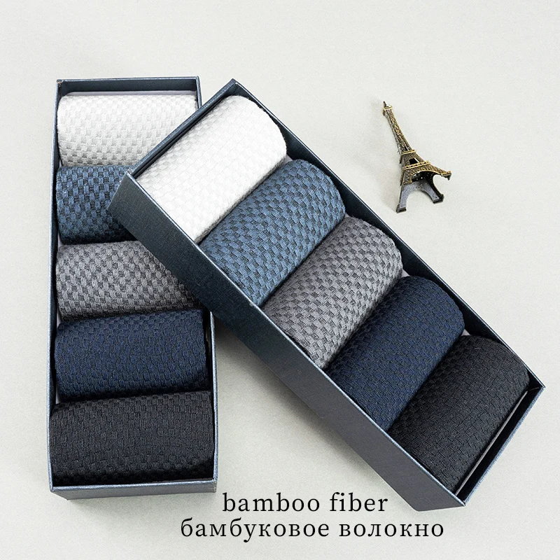5 paia/uomo di alta qualità in fibra di bambù da uomo assorbente del sudore traspirante calzini a tubo medio business casual tinta unita_voghion.com