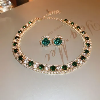 Women's Rhinestone Decorated Necklace & EarringsTrendy Jewelry Set Fashionable Accessories for Party & Daily Clothing Decor 1