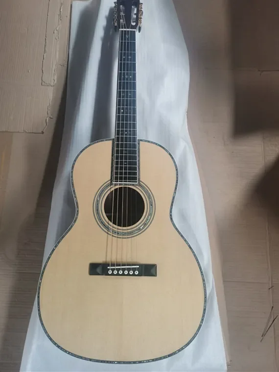 

free shipping customize parlor guitar ebony 48mm nut width fancy abalone OOO solid spruce slot head 12 fret acoustic Guitarra