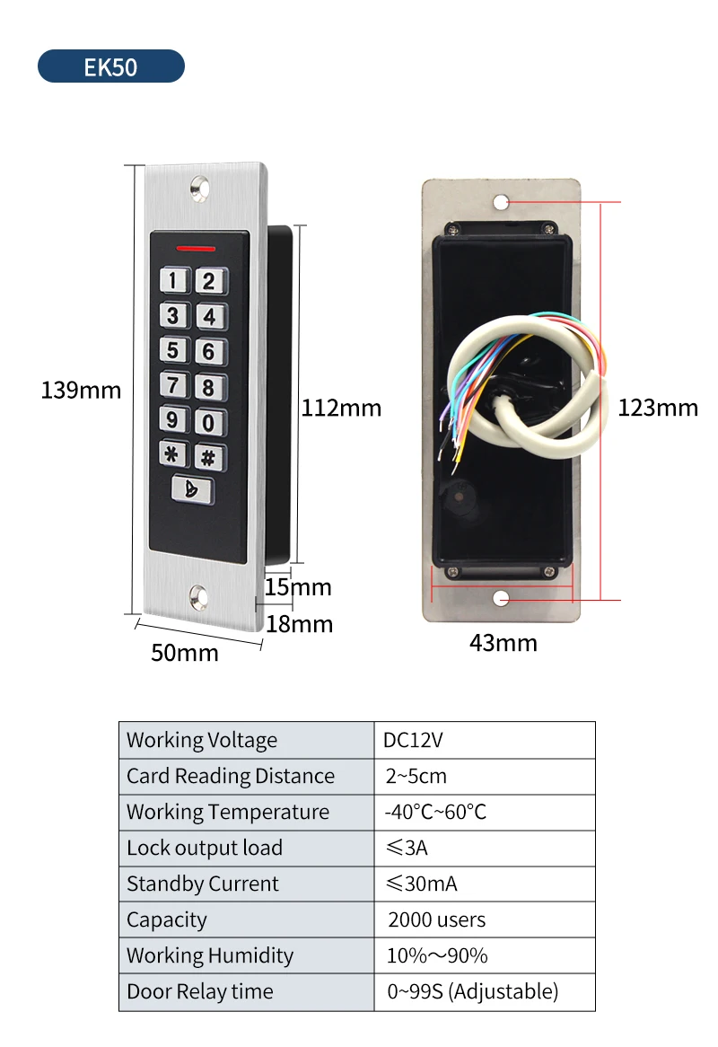 9-18V 125Khz RFID Reader Keyless Door Opener Metal Access Control Keypad IP66 Wa