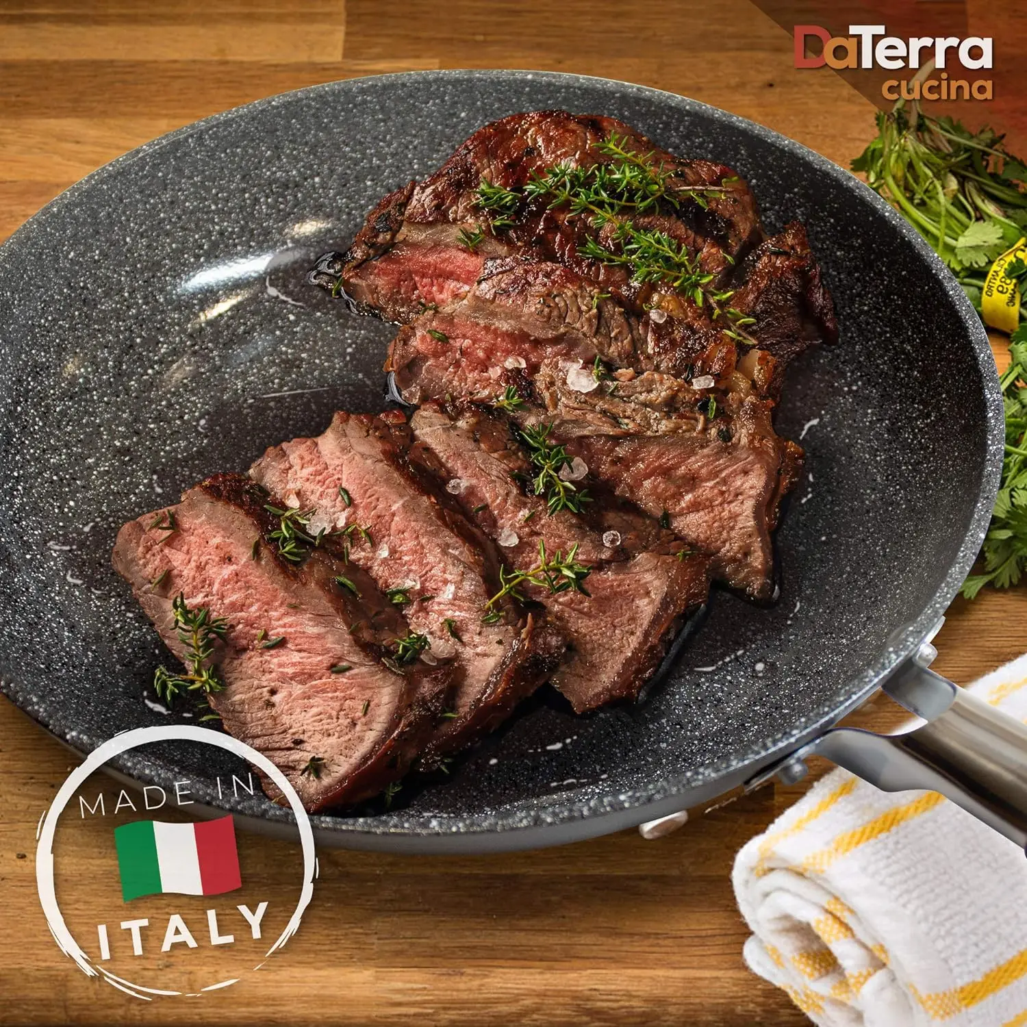 DaTerra Cucina Professional 11 "Non-stick Skillet with lid | Made in Italy ceramic skillet for chef non-stick cooking 4