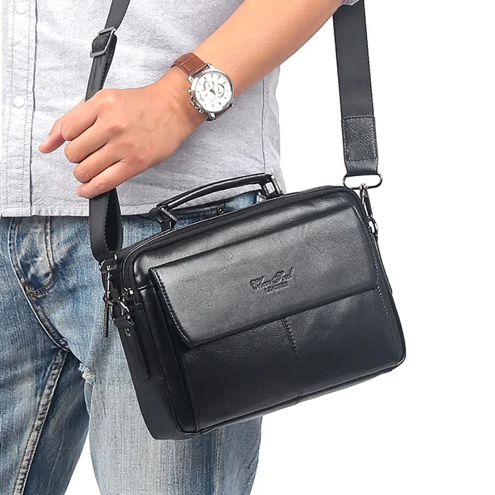 

Genuine Leather Men Shoulder Messenger Top Handle Business Famous Brand First Layer Cowhide Tote Handbag Male Cross body Bag