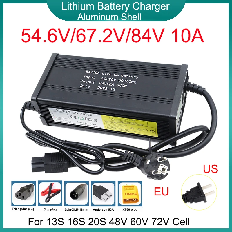 

54.6V 67.2V 84V 10A Lithium Battery Charger Aluminum Shell LED For 13S 16S 20S 48V 60V 72V E-bike Li-ion Battery Fast Charging