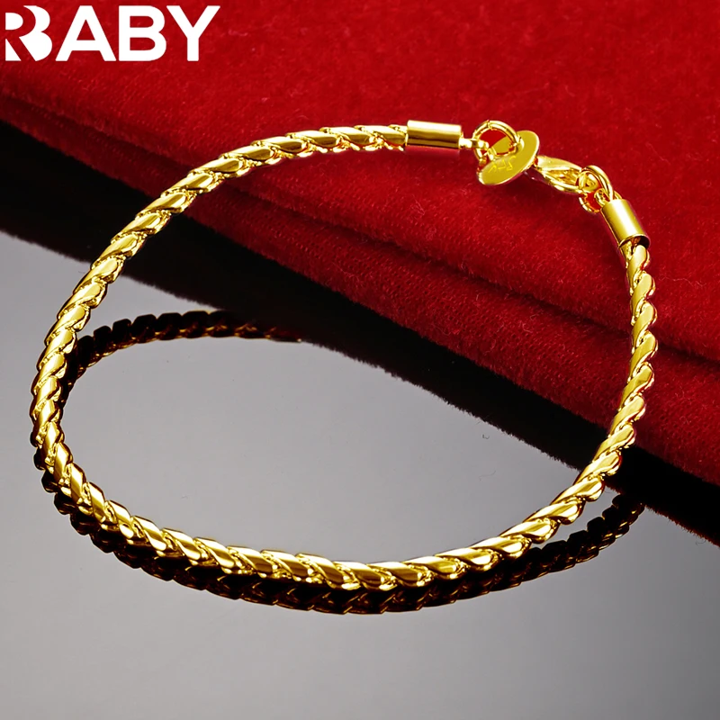 

URBABY 925 Sterling Silver Bracelet 24K Gold 4mm Rope Chain Bracelet For Women Men Wedding Party Fashion Jewelry Accessories