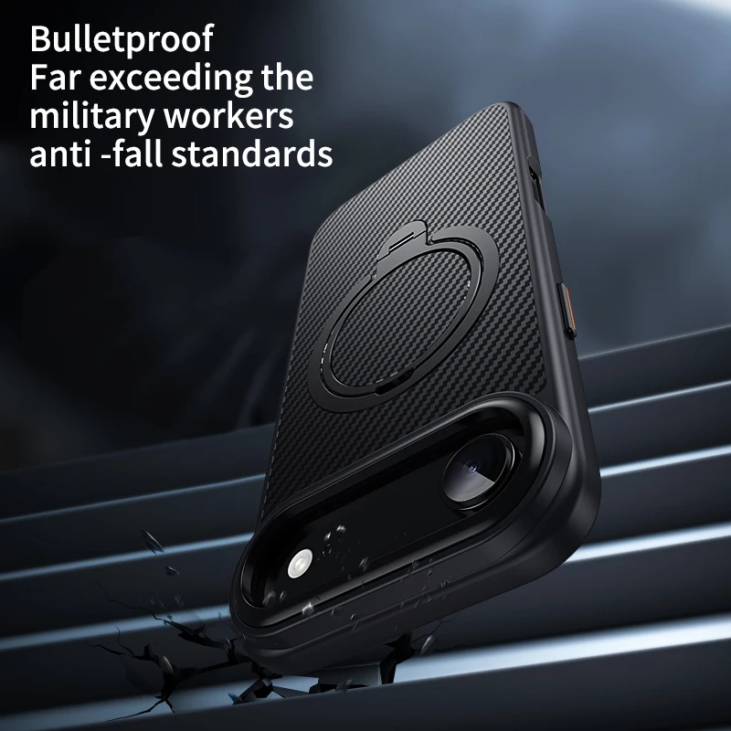 Carbon Fiber Magnetic Phone Case with Rotating Stand and Metal Camera Frame