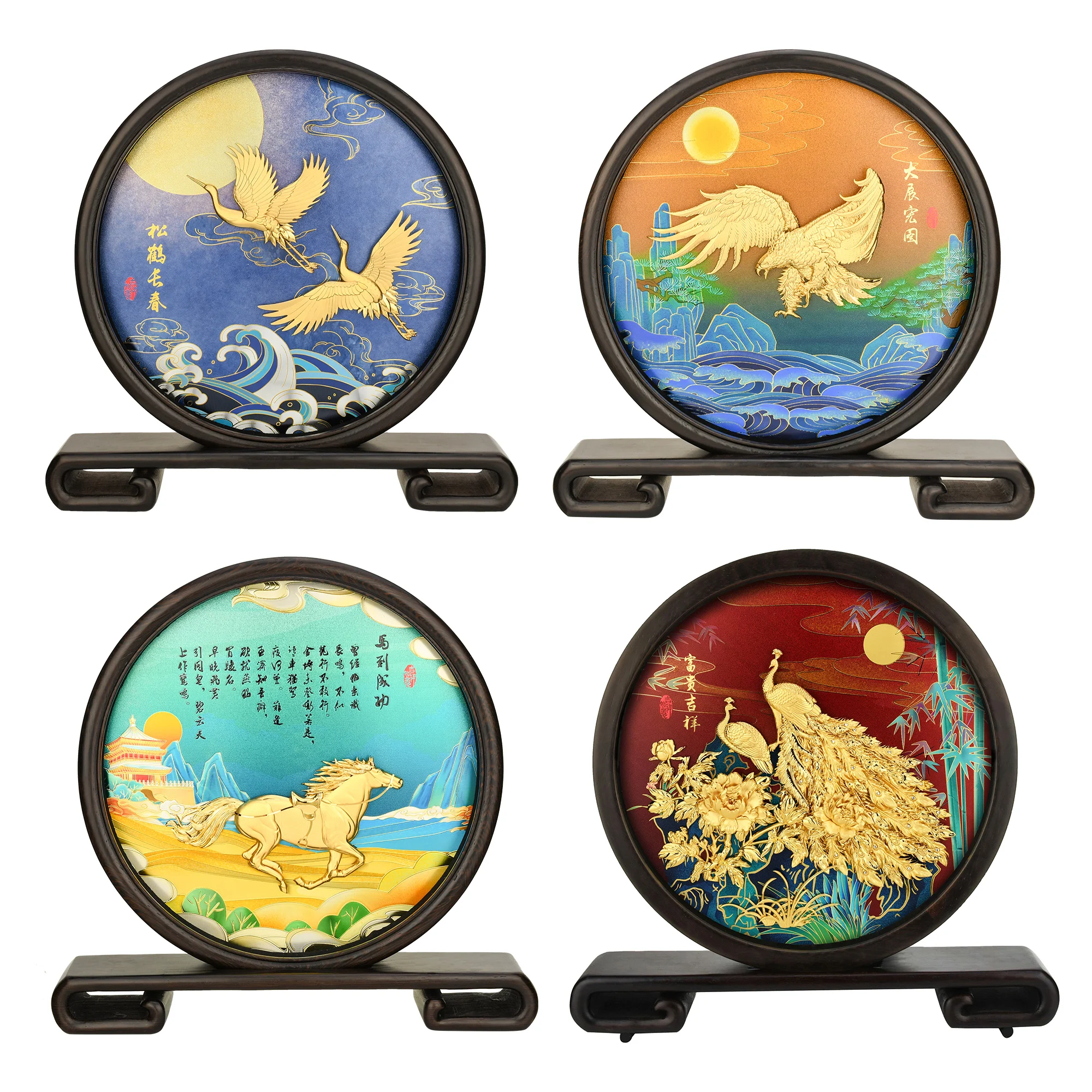 

Traditional Chinese Painting 24K Gold Foil Ornaments Gold Leaf Desktop Decoration High-grade Wood Business Gifts Home Decoration