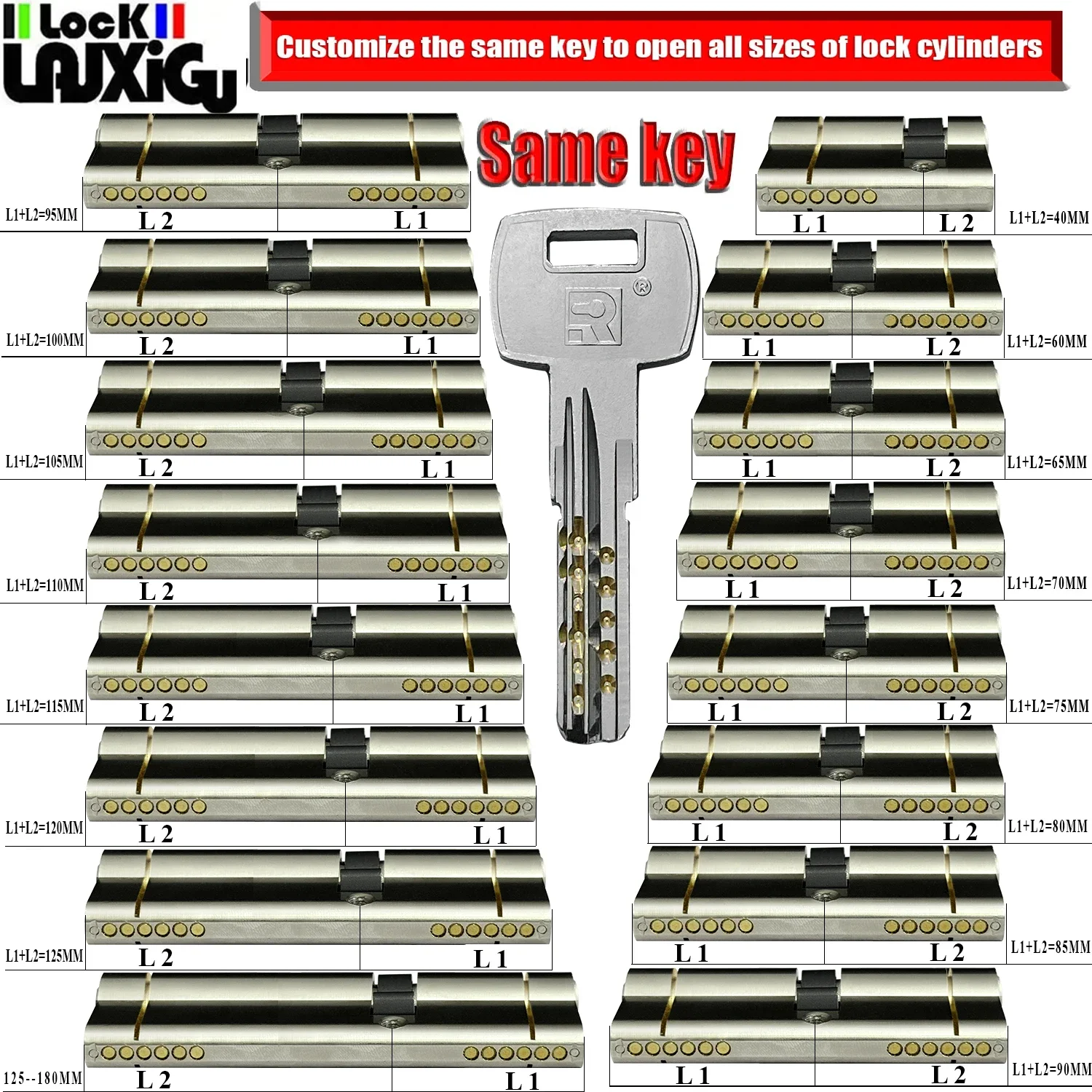 ปรับแต่งกุญแจเดียวกันเพื่อเปิดประตูกระบอกสูบทั้งหมด มาตรฐานยุโรป คุณภาพสูง ล็อคประตู กระบอกล็อคกันขโมย 11 พิน 1