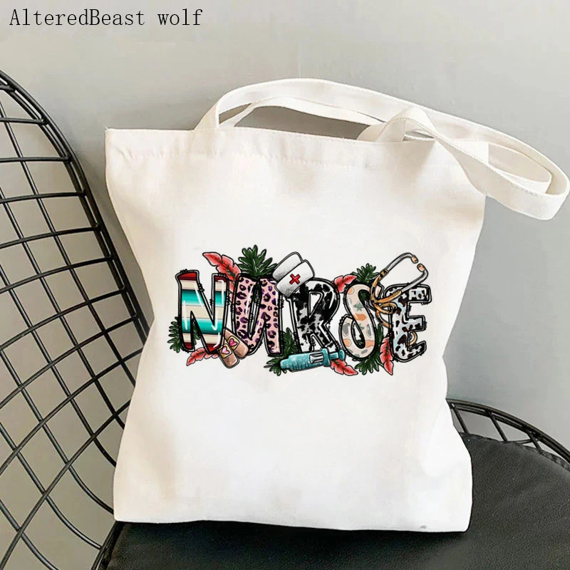 Women Shopper bag Love Nurse Cute Nurse Kawaii Bag Harajuku Shopping Canvas Shopper Bag girl handbag Tote Shoulder Lady Bag