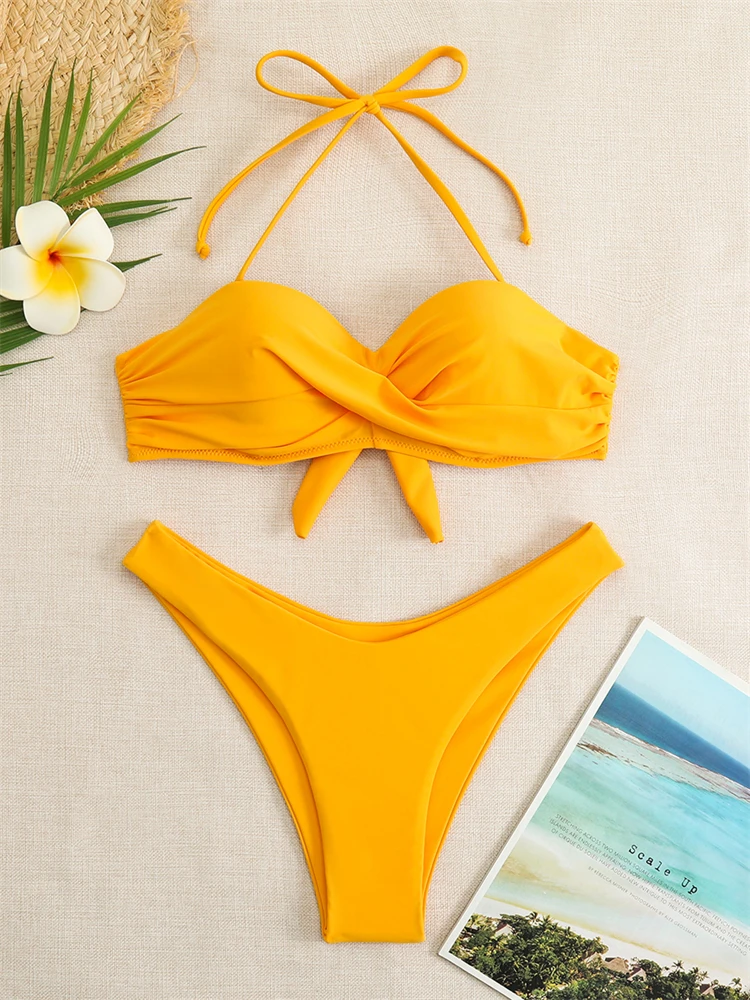 Sexy Bikini Push Up Women Swimsuit 2023 New Solid Stripe Bikinis Set Swimwear Summer Brazilian Beach Bathing Suit Female Biquini