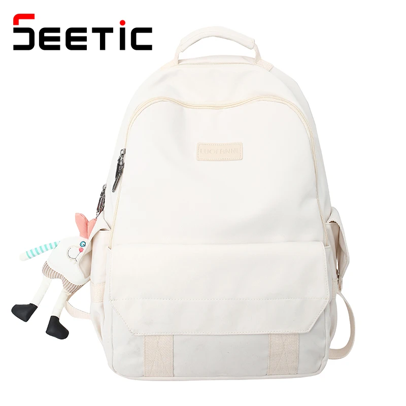 SEETIC Fashion Women School Backpacks Solid Color Famale Backpack Waterproof Nylon Student Backpack Women Casual Schoolbag Stylish Backpacks for man Stylish Backpacks