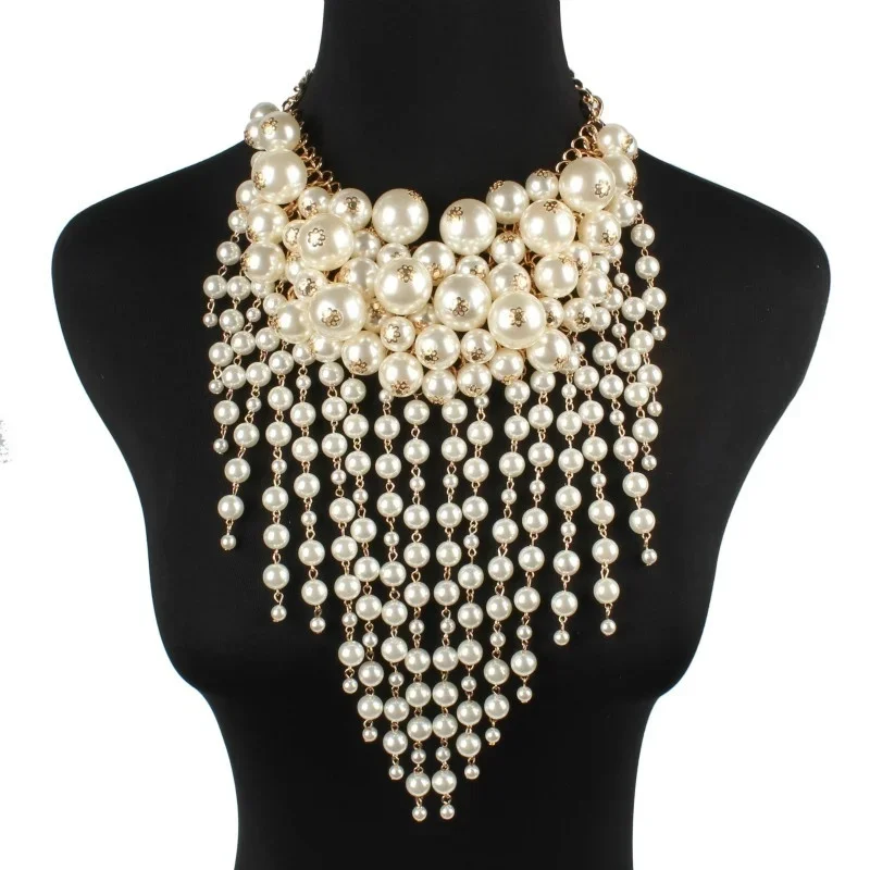 

Ladies Fashion Sweater Necklace Multi-layer Clothing Imitation Pearl Tassel Jewelry
