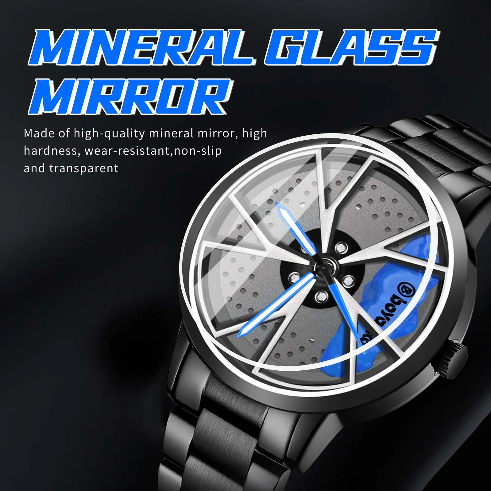 BOYADKA Men's 3D Car Wheel Rim Sports Watch