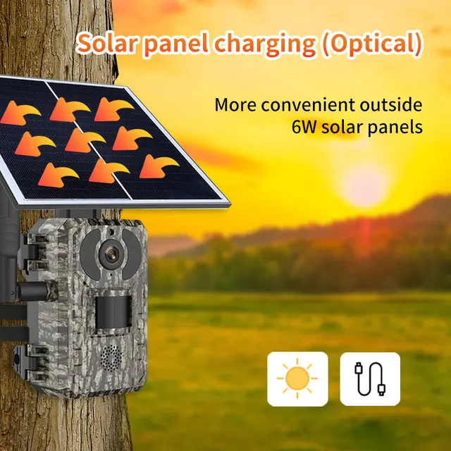 4MP 1440p Solar Power Hunting Trail Camera 4G SIM Card IP66 Waterproof  PIR Motion Detection Wildlife Camera IR Night Vision 6