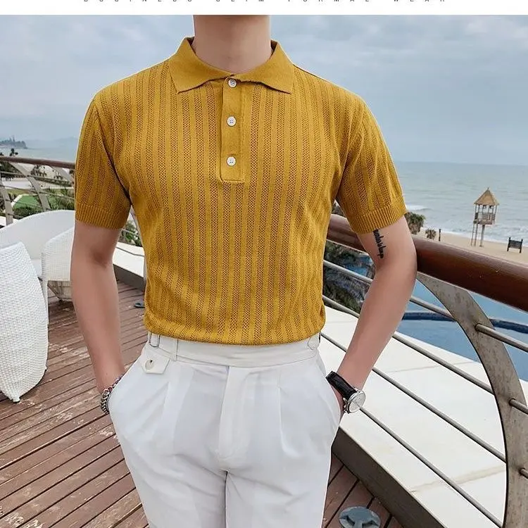 

Летняя одежда мужская стандартная Роскошная трикотажная рубашка-поло с коротким рукавом Уличная одежда с пуговицами корейская мода однотонная трикотажная одежда Z37