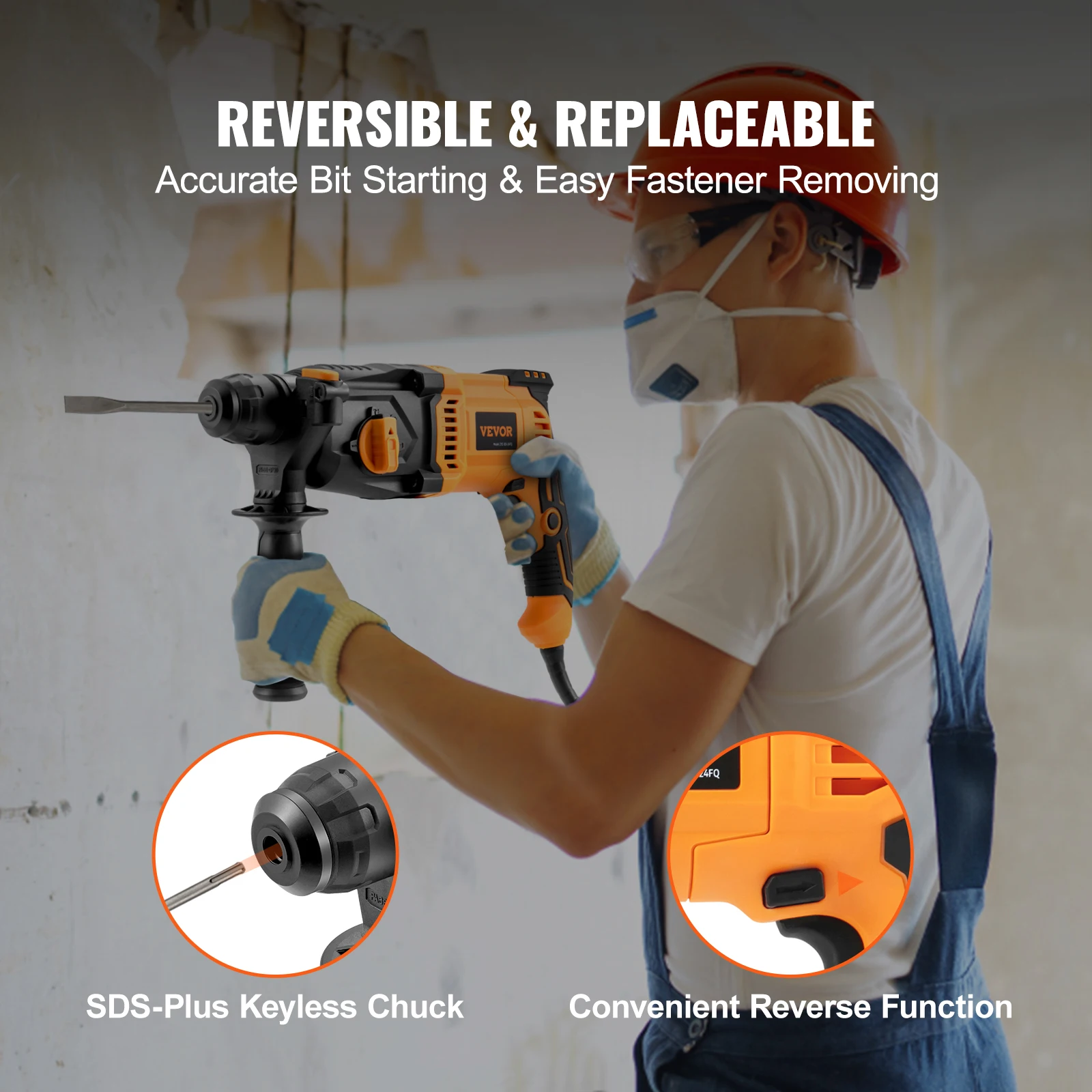 VEVOR 800W Rotary Hammer Max Drilling 26mm 4Modes SDS-Plus Corded Chipping Concrete Breaker Electric Demolition Impact Drill 5