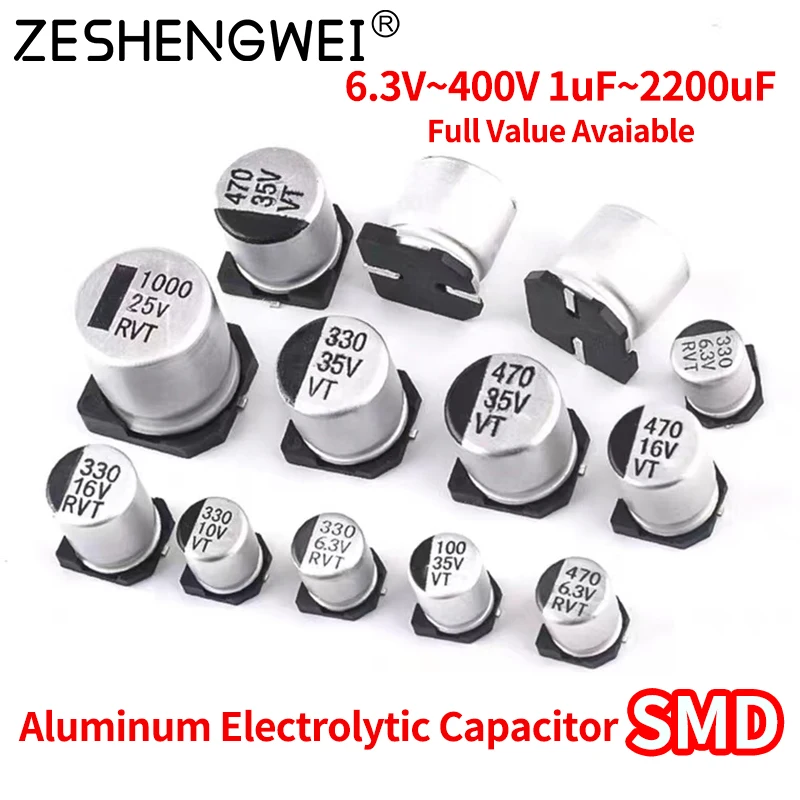 10pcs SMD Aluminum Electrolytic Capacitor 6.3V 10V 16V 25V 35V 50V 63V 1UF 10UF 22UF 33UF 47UF 100UF 330UF 470UF 1000UF Original