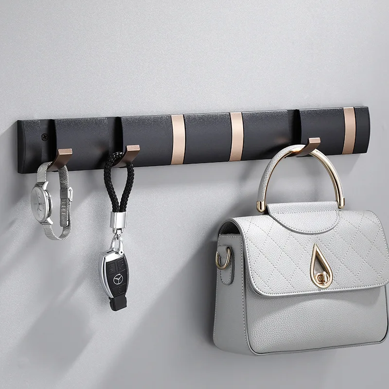 Door Hanger Clothes Hook Kitchen Bedroom Towel Coats Storage Rack Foldable Invisible And Traceless Black Golden Hook Organizer