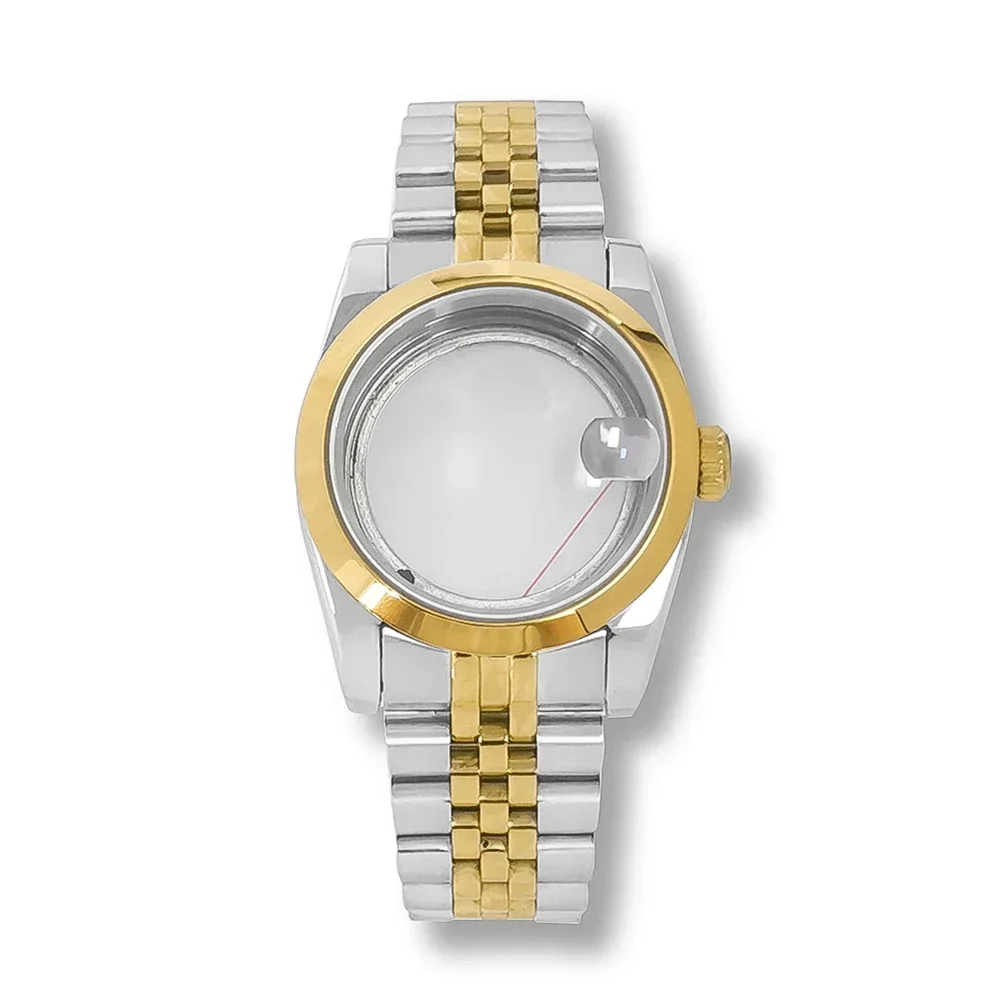 Stainless Steel Watch Bracelet and Case 36mm Silver White Gold Case Strap Set, Sapphire Glass Case for NH35/NH36/4R Movement