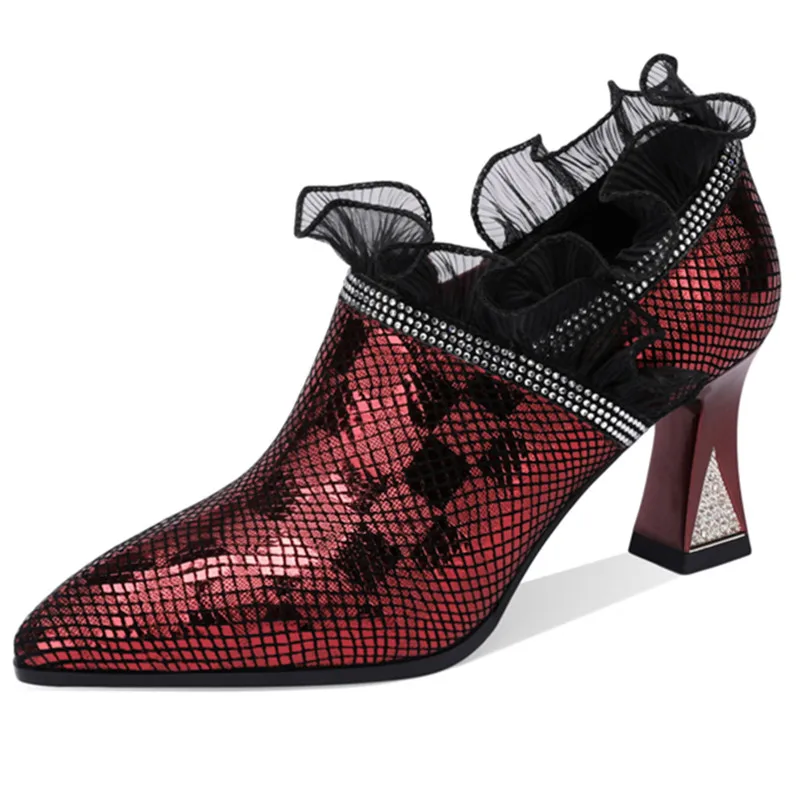 

ENMAYER Hot Mature Women Pumps Dress Office Ladies Platforms Genuine Leather Thick High Heels Pointed Shoes Woman Spring Summer