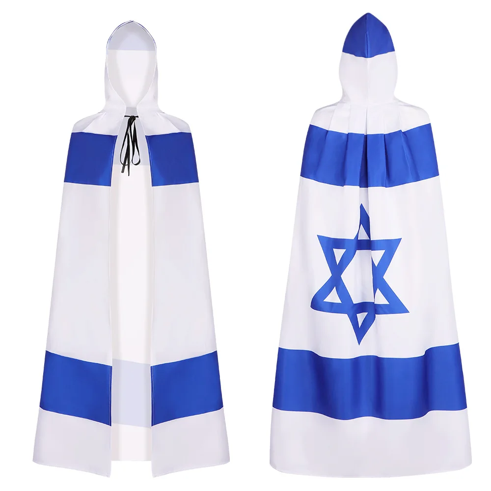 thumbnail image 1 of Capa de bruja con capucha y estampado de la bandera de Israel, disfraz de cosplay, linda bata navideña unisex, capa de vampiro para Halloween, 1 of 5