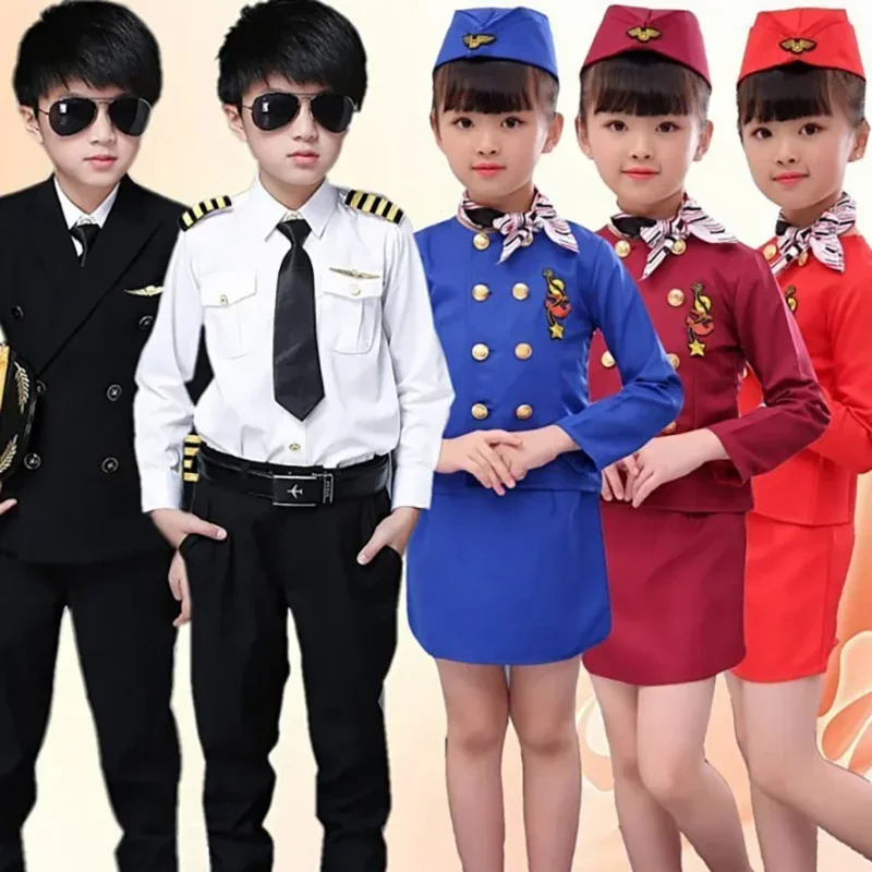 

Pilot Uniform Stewardess Cosplay Disguise Captain Aircraft Halloween Costumes for Kids Military Uniforms Anime Cosplay Party