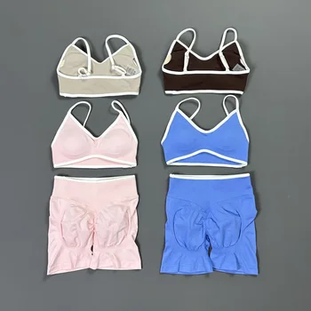 2Pcs HISTELLO Sports Set Women Push-up Sports Bra Scrunch Butt Shorts High Stretch Fitness Yoga Workout Running Active Gym Set