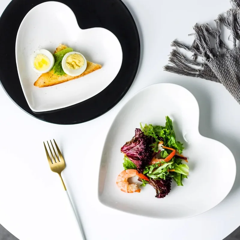 Creative Pink Heart Ceramic Plate Home Western Steak Order Breakfast Dessert Fruit Salad Plate Hotel Restaurant Cooking Dishes