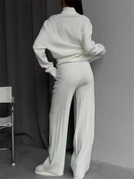 REALEFT Autumn Winter 2 Pieces White Women's Sets Knitted Tracksuit Turtleneck Sweater and Straight Jogging Pant Suits 2023 New - Image 3
