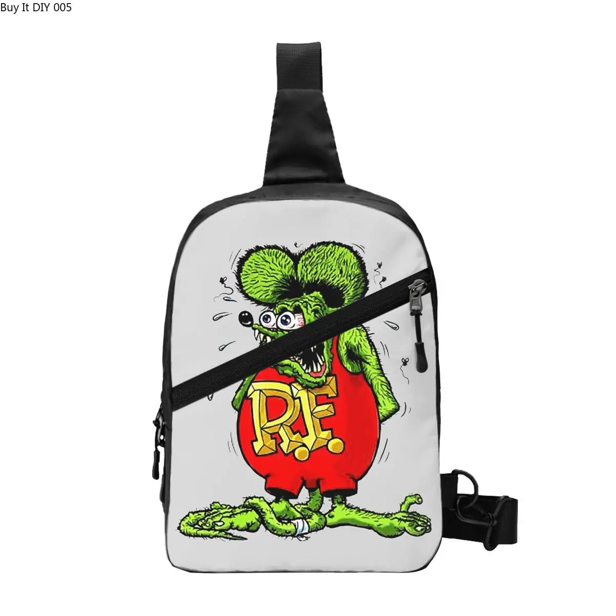 

Rat Fink Sling Chest Crossbody Bag Men Casual Comic Cartoon Shoulder Backpack for Camping Biking