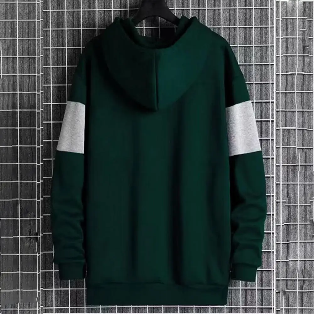 

Men Pullover Hoodie Cozy Men's Streetwear Hoodie Plush Color Matching Loose Fit Warm Elastic Cuffs for Autumn/winter Comfort Men