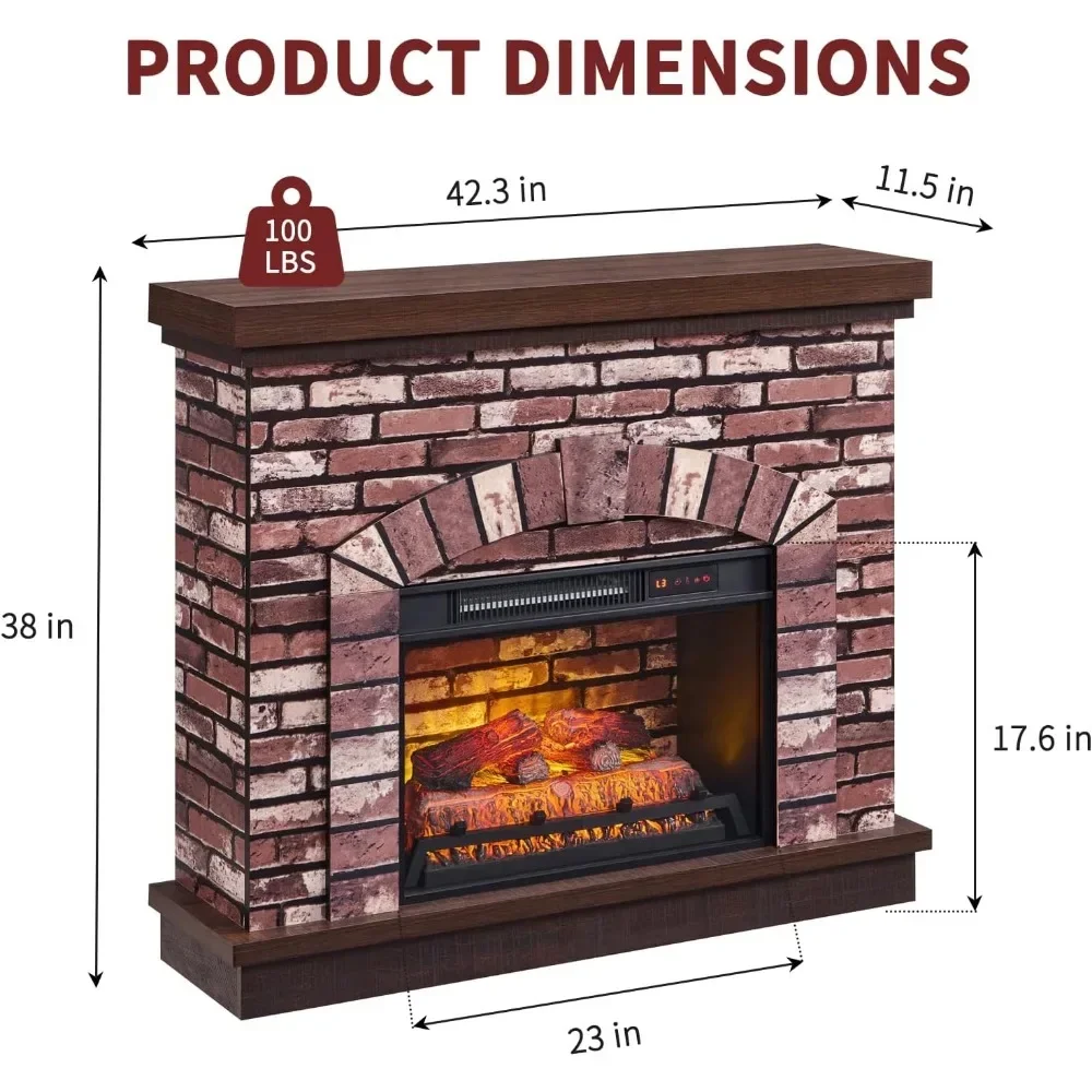 Farmhouse Electric Fireplace with Mantel, 42" Fireplace TV Stand with 23'' Freestanding Electric Fireplace Heater,Adjustable 3D 3
