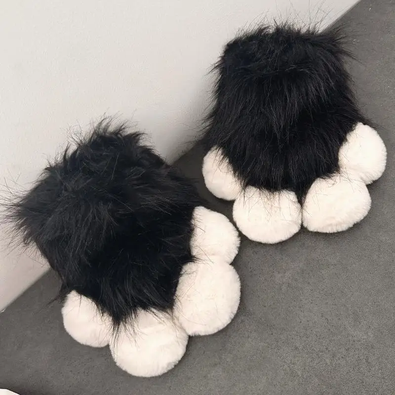 Plush Furry Cat Claw Gloves-Faux Fur Fox Paws Mittens for Halloween Cosplay Costume-Adorable Animal Accessories