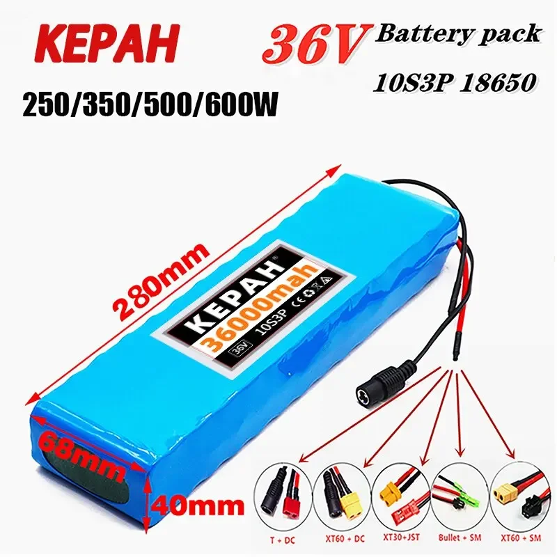 

36V 36Ah 18650 Rechargeable Lithium Battery Pack 10S3P 600W Power Modified Bicycle Scooter Electric Vehicle with BMS
