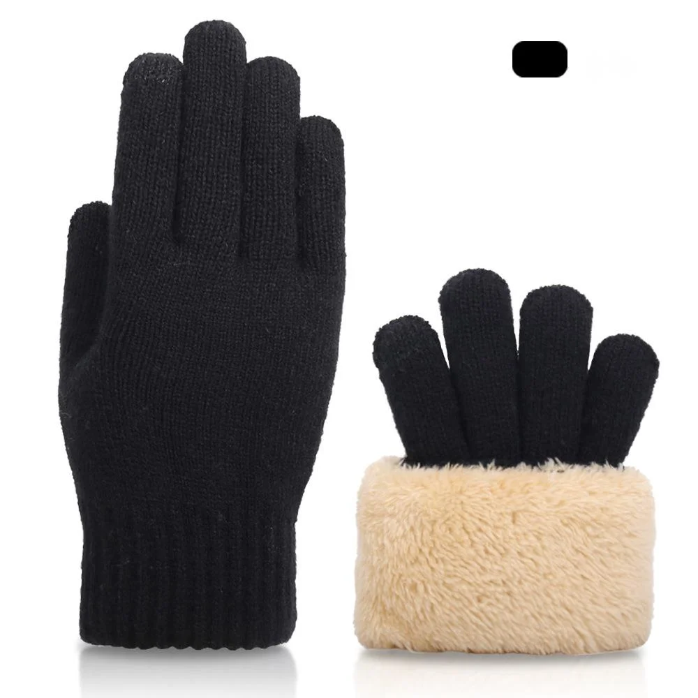New Autumn And Winter Touch Screen Gloves For Men With Added Velvet, Double-layer Thick Insulation, Knitted Yarn Gloves For Cross-border Use_voghion.com