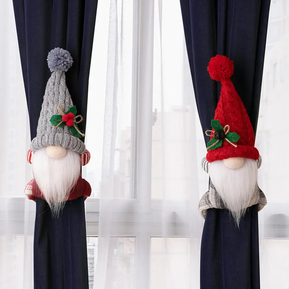 

Soft Fabric Curtain Buckle Charming Handmade Christmas Curtain Tie 3d Gnome Doll with Long Legs Non-slip Knitted Hat for Wine
