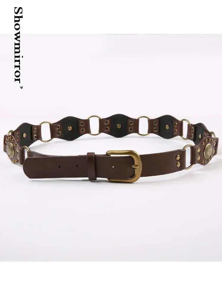 Vintage Pu Leather Female Belts For Dresses Brown Waist Belt Bohemian Style Metal Buckle Waistband Fashion Women Accessories