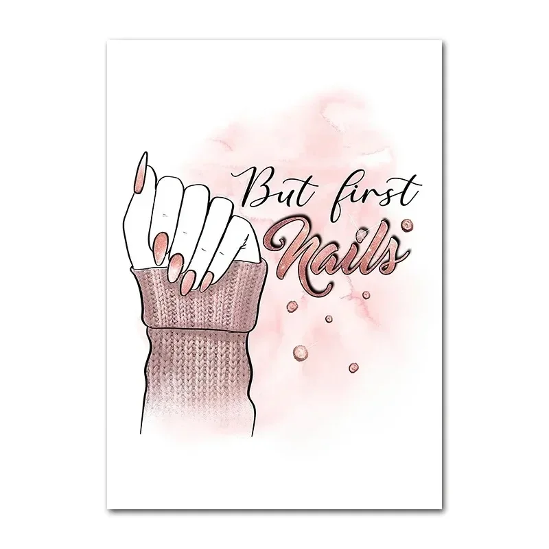 Girl Makeup Poster Eyebrow Eyelashes Nail Lipstick Manicure Beauty Canvas Print Painting Woman Facial Features Picture Wall Art