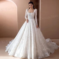 Graceful Square Neck Wedding Dresses Sparkly Sequins Bride Gowns A-Line Princess Long Sleeves 2025 Customized Robes De Mariée 1