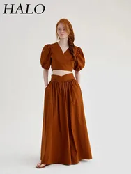 2024 Spring/Summer New Fashion Set Summer Style Fashion Short Top Solid Color Two Piece Set Women's Long Skirt