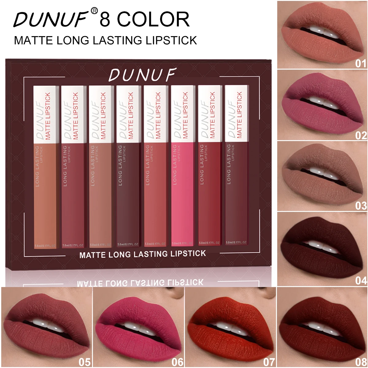 matte color lasting lip gloss set three-dimensional plastic lips waterproof anti-sweat non-stick cup lipstick set 6Pcs/8Pcs
