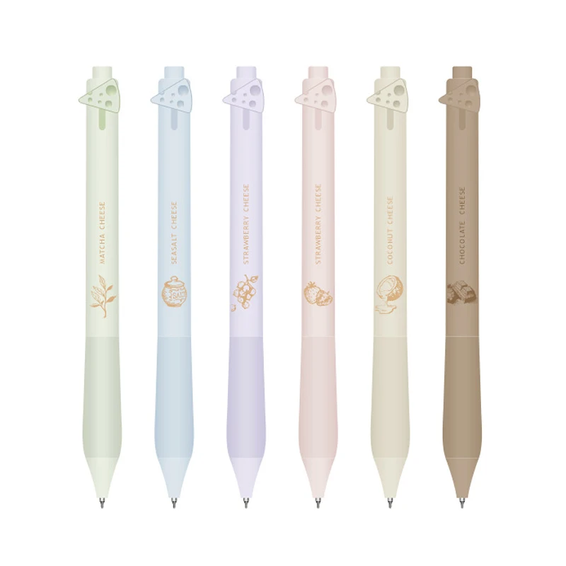 학생용 치즈 0.5MM 젤 펜, 블랙 퀵 드라이 젤 잉크 펜, 귀여운 글쓰기 펜, 학교 사무실 선물 용품, 문구, 세트당 6 개