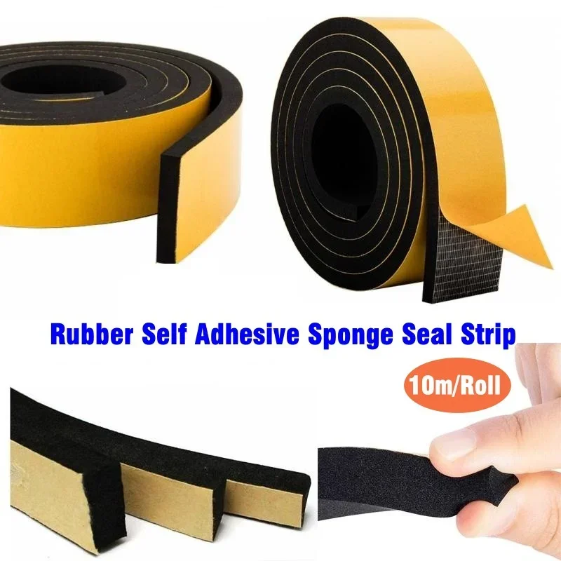 10M EVA Rubber Sponge Door Window Seal Strip Soundproof Anti-collision Self Adhesive Tape Wall Insulation Acoustic Foam