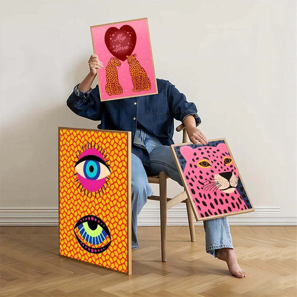Vintage posters poster prints diy poster sticker Wild Leopard Tiger Vase Flower Girl Power Posters Waterproof Paper Sticker DIY Vintage Coffee House Bar Decor Art Wall Stickers