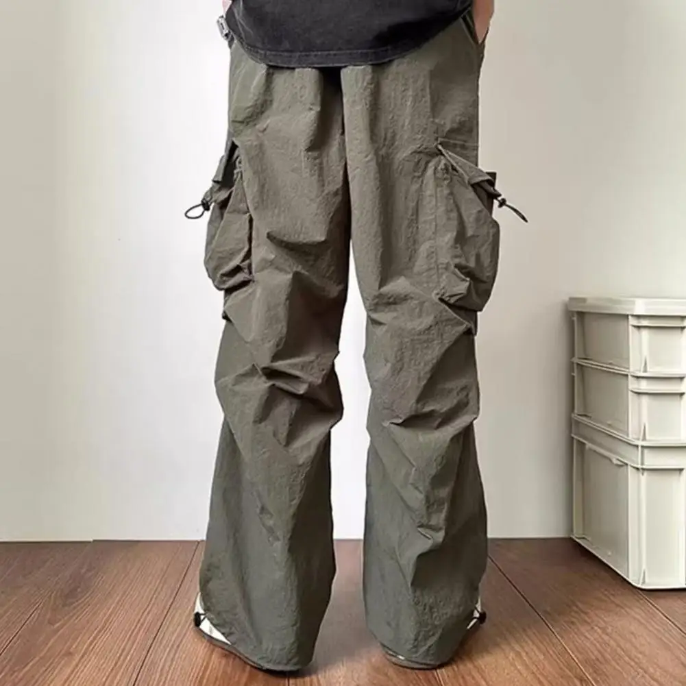 Solid Color Pants Men Cargo Pants Vintage-inspired Men's Cargo Oversized Wide Leg Multi Pockets Soft Breathable for High
