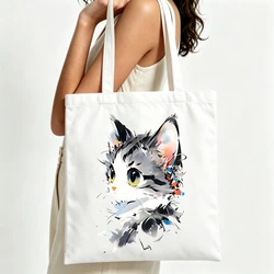 Chic Cat Art Canvas Tote Bag - Stylish and Versatile (A)