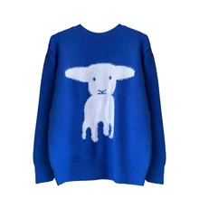 

Blue Sweater Women's Design Sense Minority Thickened Lazy Wind in Winter